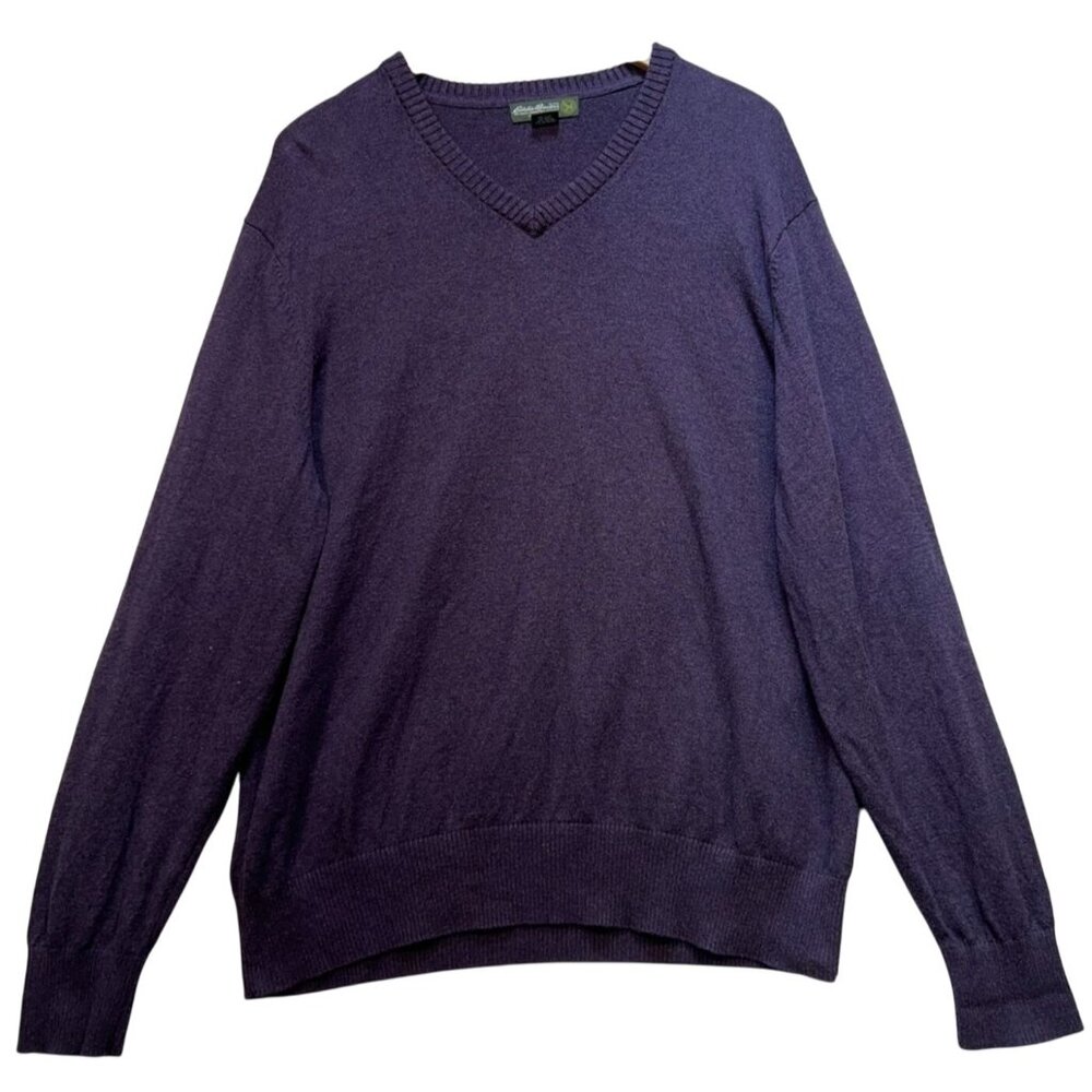 Eddie Bauer Men's V Neck Pullover Sweater Knit Long Sleeve Size X-Large Purple